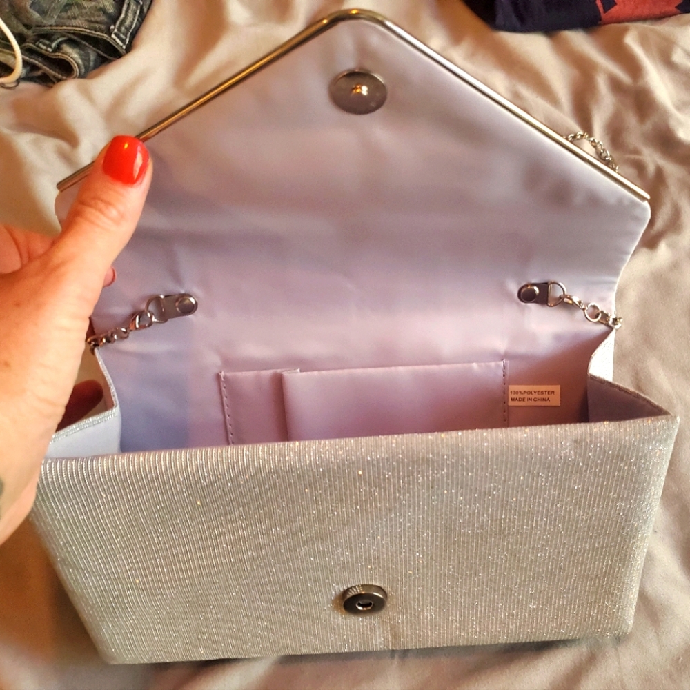 Body sling clutch silver chain